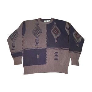 Vintage 90s Penns Landing Southwestern Aztec Knit Sweater Geometric Cotton Large